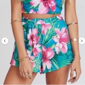Show Me Your Mumu blue and pink floral flowy high waisted shorts